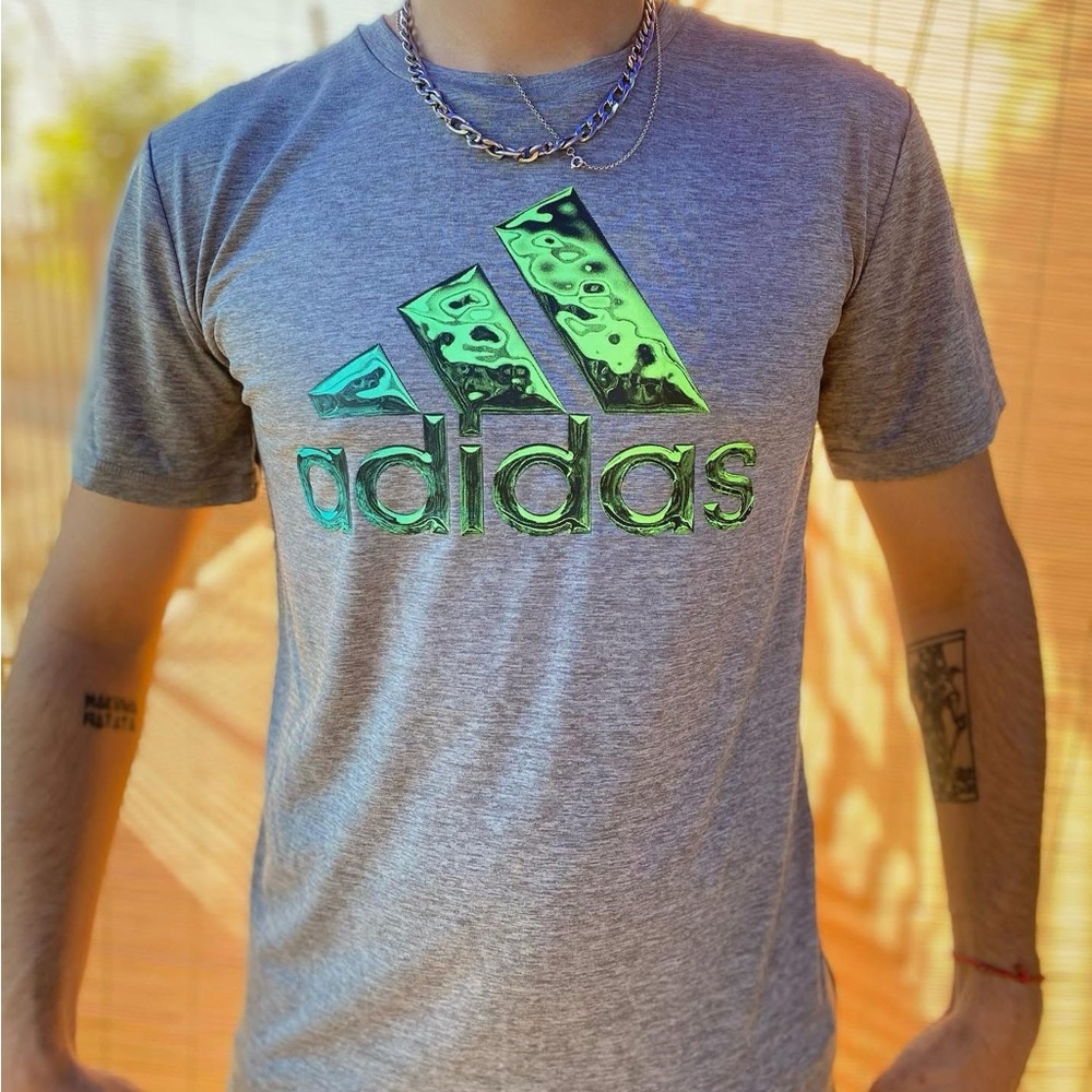 Adidas Heather Gray Teens LG (14-16) Tee with Blue-Green front Logo Barely Worn